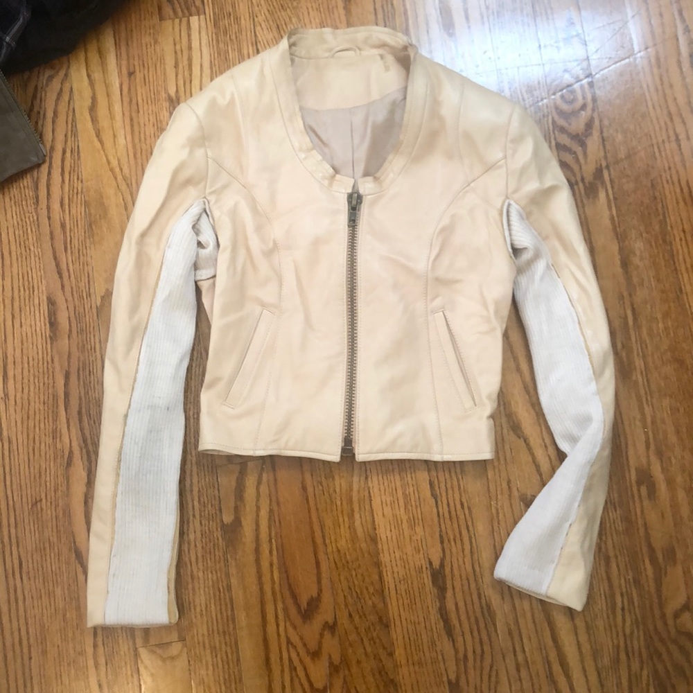Cropped nude leather jacket